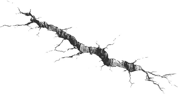 Cracked concrete wall texture in black and white with distressed grunge effect, weathered plaster and detailed rough cracks.