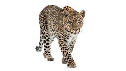 Small young wild leopard cub walking full body profile isolated on transparent background © AmeliaLily