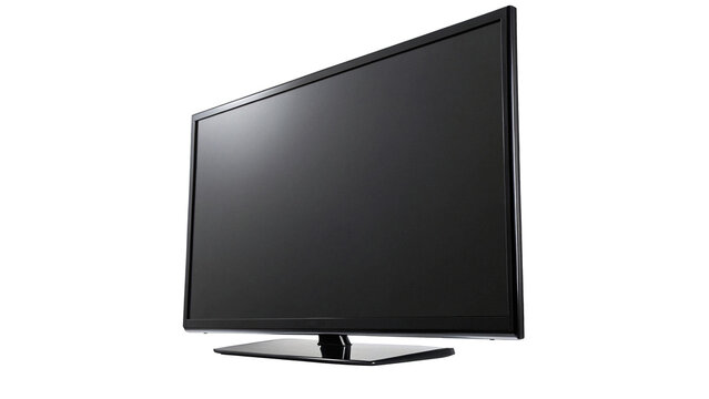 Modern black flat screen television TV display monitor isolated on transparent background