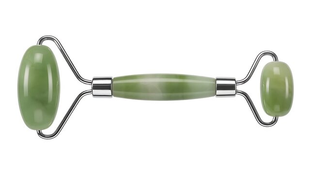 A green jade facial roller isolated on a clean white background, perfect for skincare and beauty routines
