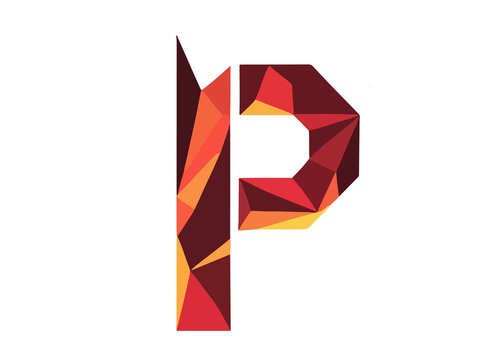Letter P geometric polygon typography isolated on transparent background