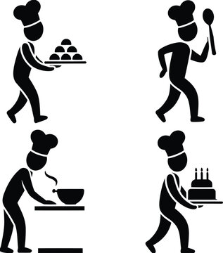 Chef Cooking and Serving Food Icons illustration untitled