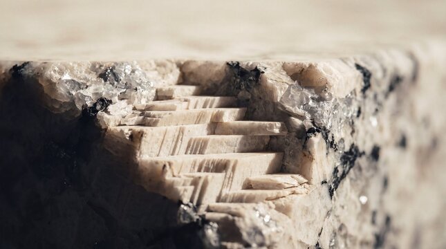 Carved interlocking stone block with precise mechanical cut.