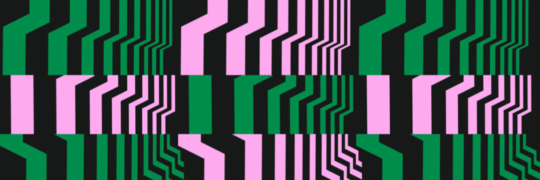 Abstract geometric vector pattern with green and pink zig zag vertical stripes rhythmically. Modern rhythm shape art&nbsp;background.