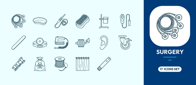 Surgery and medical procedure line icons collection