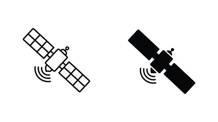 Communications satellite orbiting in space icon set in outline and solid black style for technology © ArtHive Studio