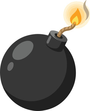 Classic Cartoon Bomb with Burning Fuse Vector Illustration