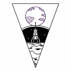 Space exploration triangle badge with lunar lander and planet icon moon landing © New