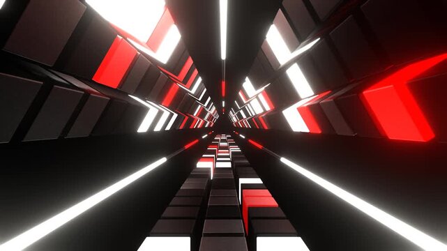 Red and White Neons in Triangular Tunnel of Squares Background VJ Loop in 4K