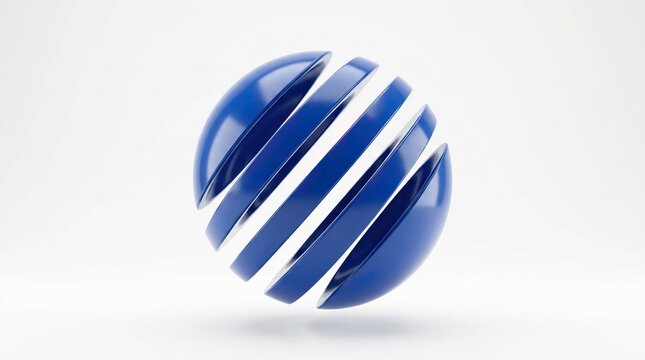 Abstract blue sphere sliced into parallel segments isolated on white background