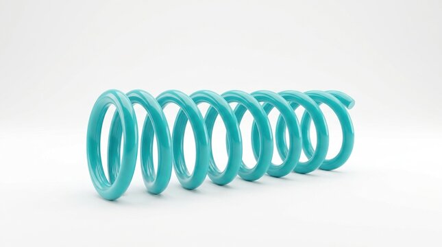 A single turquoise metal coil spring isolated on white background