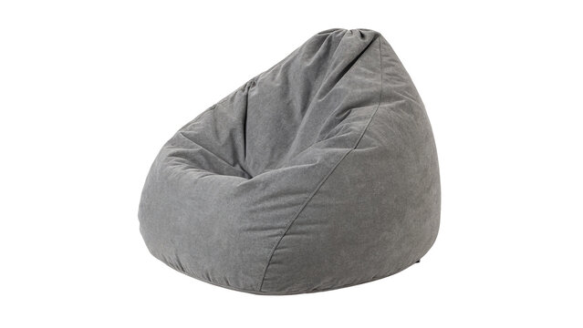 Comfortable modern grey fabric bean bag chair furniture isolated on transparent background