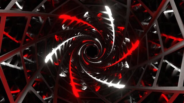 Red and White Neon Lines Tunnel with Mirror Frames Background VJ Loop in 4K