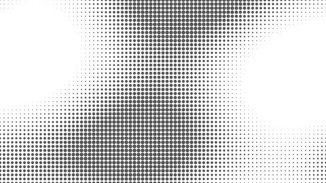 Abstract halftone dot pattern video background with dynamic grey circles moving across white space clip