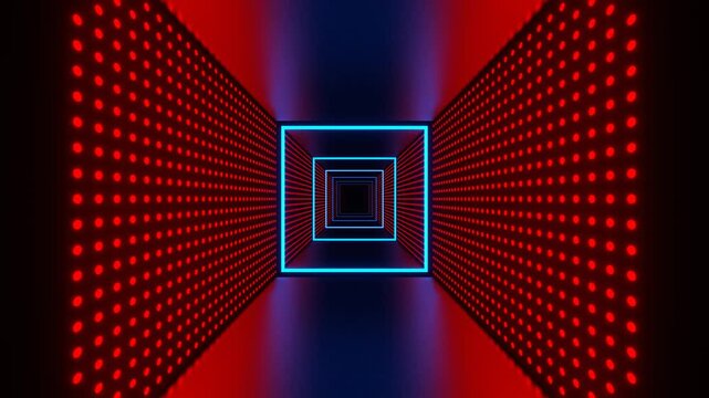 Red and Blue Infinite Cyber Neon Tunnel Background VJ Loop in 4K