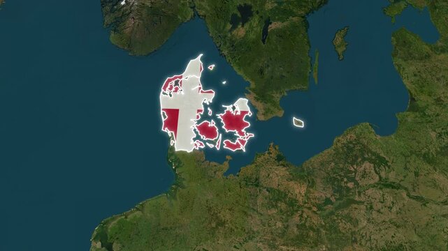 Denmark Map Animation with National Flag and Border, 4K Geography Motion Graphics