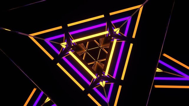Purple and Yellow Neon Triangular Mirror Tunnel Background VJ Loop in 4K