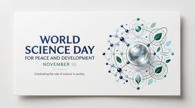 World science day for peace and development banner with molecular structure