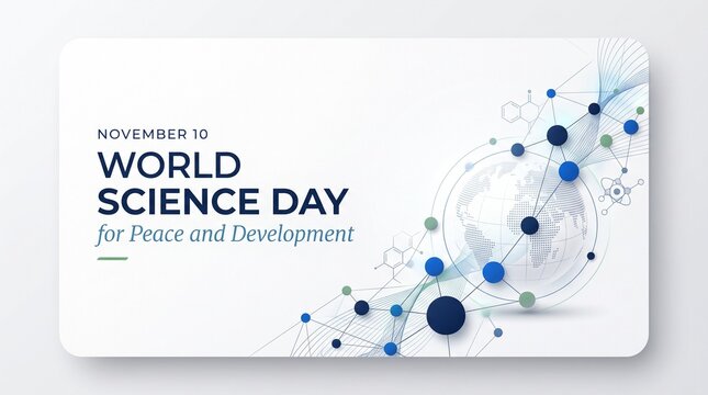 World science day for peace and development design with blue molecular network