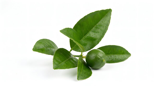Citrus sprig with green fruit and fresh leaves