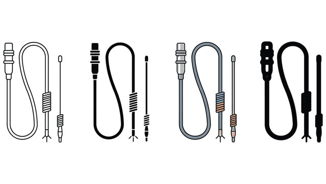 Set of medical electrical surgical cautery pencil icons with cables