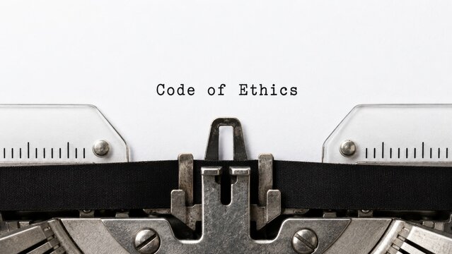 Vintage typewriter with code of ethics typed on paper