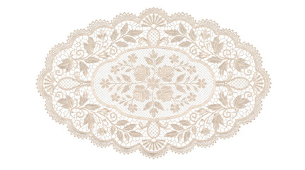 Oval lace doily with rose embroidery isolated on transparent background © Liiroy