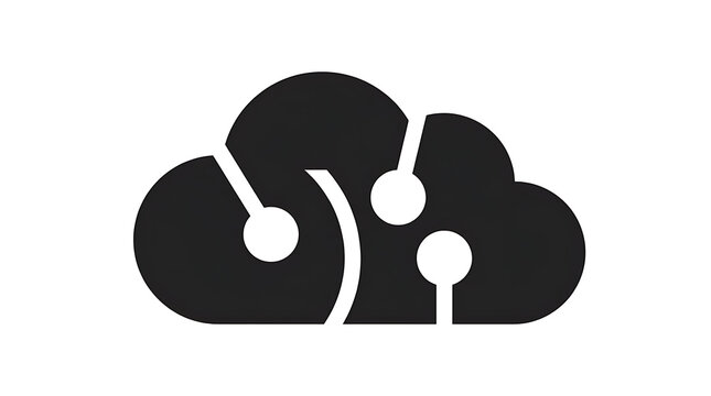 Minimalist cloud computing logo icon with digital circuit nodes