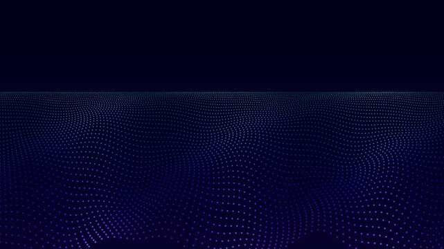 Abstract digital wave motion footage with glowing blue and purple particle grid landscape for technology background animation