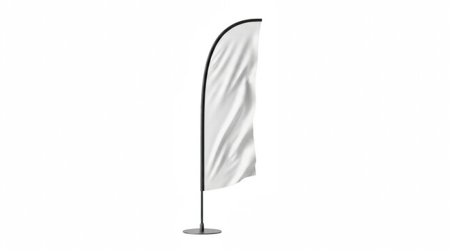 Blank feather flag with pole and base on a transparent backdrop for outdoor advertising