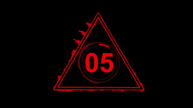 One Minute Digital Countdown Timer Isolated on Black Background. 60 Seconds Neon Countdown Isolated on Black Background.