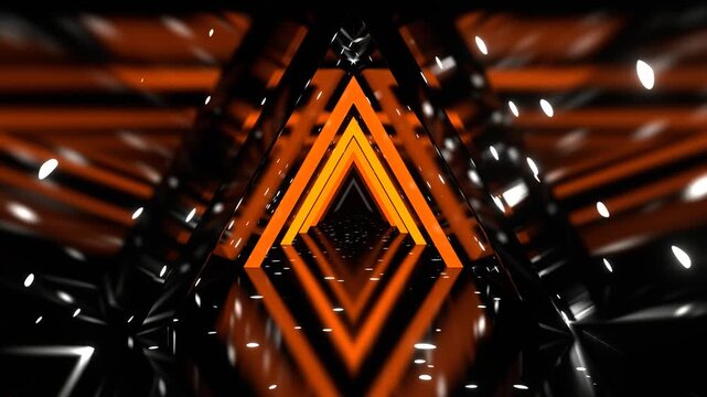 Orange and White Neon Motion Mirror Triangle Tunnel Background VJ Loop in 4K