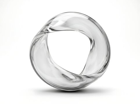 Clear glass mobius strip sculpture on white background abstract art and modern design element