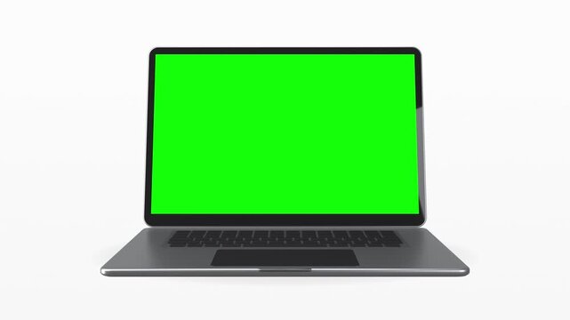 Laptop Mockup with Green Screen Display on White Background