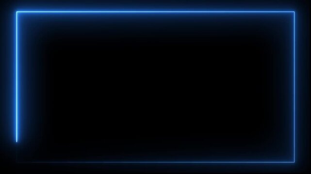 Neon blue glowing rectangular frame border animation with smooth light motion on black background rectangle