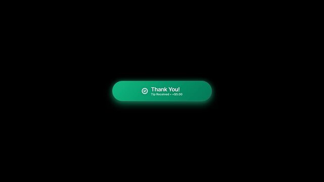 Support creator button clicked to show thank you tip confirmation