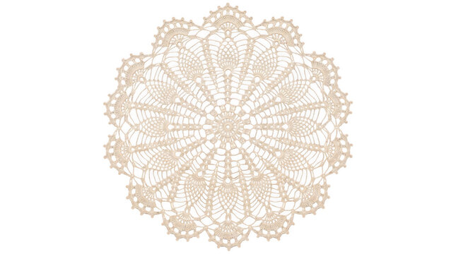 Round crochet doily with pineapple pattern isolated on transparent background