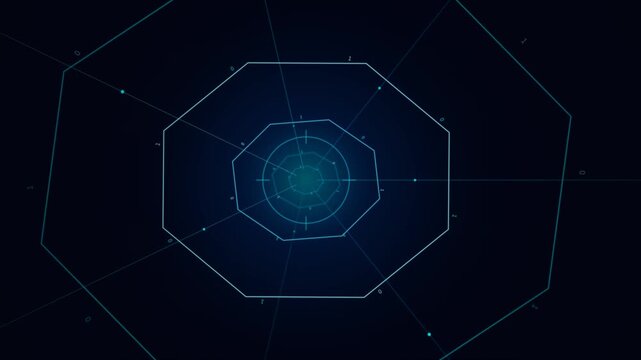 Futuristic digital tunnel with glowing octagonal frames and binary code data futuristic portal cyber space sci fi tunnel data corridor technology background futuristic portal cyber space sci