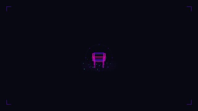 Minimalist wireframe chair icon rendered in 3D digital space digital furniture 3D model abstract furniture geometric furniture concept design digital furniture 3D model abstract furniture geometric