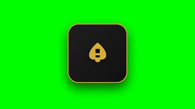 Six black rounded icons with gold leaf symbols on green screen