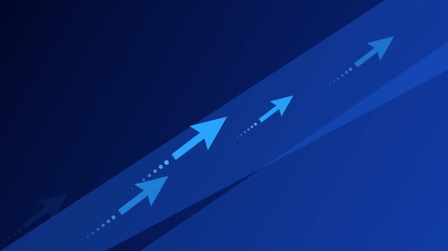 Blue arrows moving upward dynamically against a dark gradient background in this looping abstract video clip