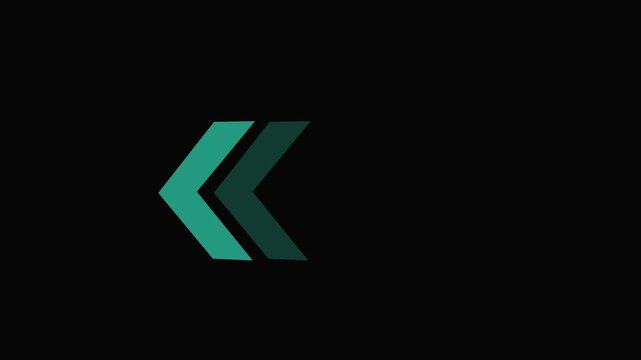 Cyan neon arrows moving left directional pointer animation on black background, motion pointing