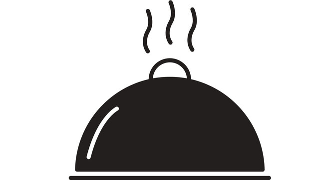 Steaming food serving cloche icon with black silhouette icon on transparent background