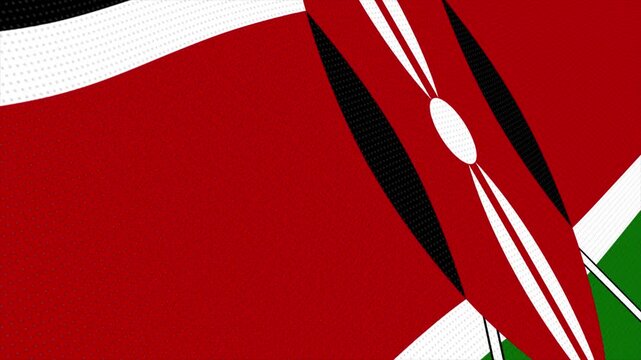Flag of Kenya waving slowly in the foreground and moving upwards.