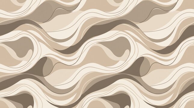 Seamless abstract pattern with flowing wavy lines in soft beige and brown tones for modern design