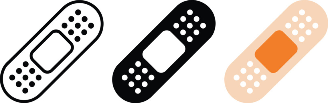 Band aid icon, adhesive plaster symbol for first aid medical care healthcare treatment wound protection emergency supplies and clinical applications