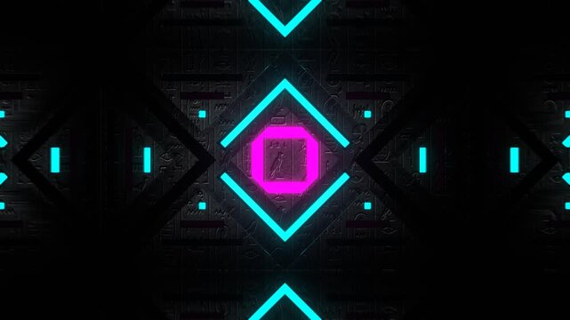 Cyan and Pink Hieroglyph Strobe Wall Background VJ Loop in 4K
