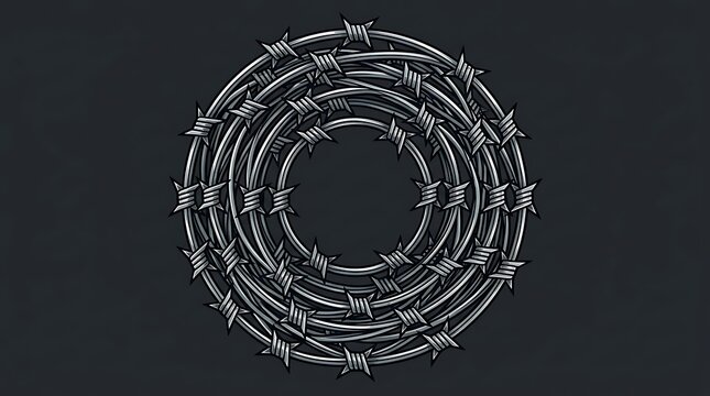 Barbed wire coil on dark gray background illustration
