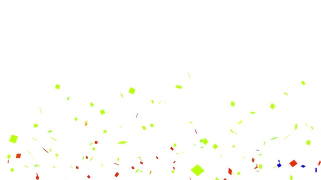 Colorful confetti bursts against a solid Alpha channel., in this isolated 3D animation.