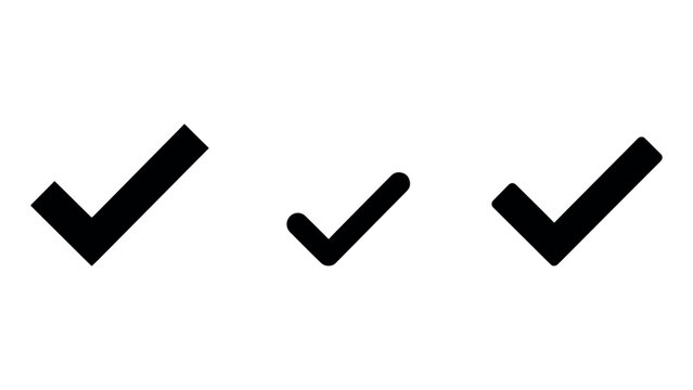 Three different checkmark symbol icons for task selection and confirmation design assets.